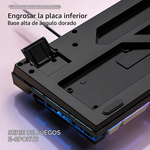 Vista 4 de Teclado para juegos Teclado Cool RGB Retroiluminado Teclado Mecánico Con Azul