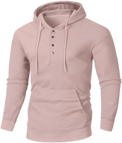 Vista 5 de JMIERR Sudaderas con capucha de algodón para hombre, con cuello de botón, con cordón, sudaderas casuales de manga larga con bolsillo