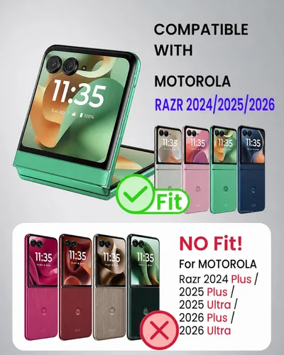 Vista 2 de Funda para Motorola Razr 2024/2025 [no es compatible con Ultra o Plus], con protección de bisagra y protector de pantalla integrado, soporte de 360°