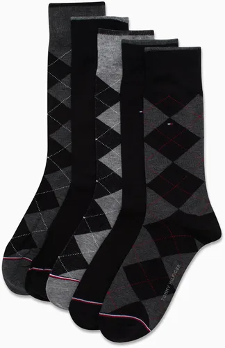 Vista 4 de Tommy Hilfiger Paquete de 5 calcetines de vestir Signature Argyle para hombre, color negro, talla de zapato 7-12, Negro