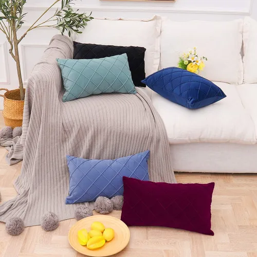 Vista 5 de PLWORLD Funda de almohada lumbar negra de 12 x 20 pulgadas, funda de cojín plisada de terciopelo, solo 1 funda, sin relleno