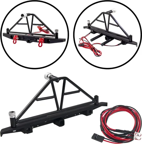 Vista 4 de Parachoques delantero y trasero de aluminio con gancho de remolque para faros LED, soporte de neumáticos de repuesto compatible con Traxxas TRX4