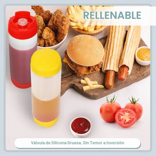 Vista 2 de Sabary 6 botellas exprimibles de condimentos de 16 onzas para salsa, botellas de plástico invertidas con calcomanías y embudo, válvula grande sin