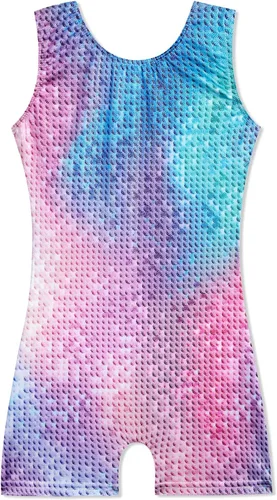 Vista 64 de HOZIY Leotardos de gimnasia para niñas, trajes de ciclismo con patrón adorable brillante