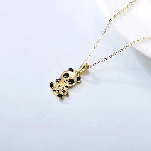 Vista 2 de BEBEWO Panda Mother Child Necklace in 10k14k18k Gold, Gold Panda Pendant Necklace, Cute Animal Panda Lover Necklace for Women Girls