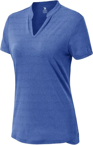 Vista 49 de Gopune Polo de golf con cuello en V para mujer, sin cuello, manga corta, ligera, de secado rápido, camisetas de tenis para correr