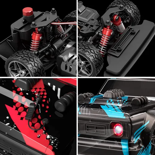 Vista 3 de Coche de deriva RC 1/16, 35 KM/H 4WD de alta velocidad con motor 380, dos baterías y luz LED y aerosol, auto RC de 2.4 GHz para adultos y niños