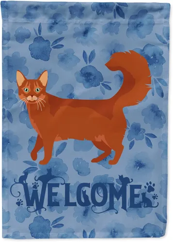 Vista 299 de Caroline's Treasures CK4813CHF - Bandera de bienvenida con gato abisinio azul, manga grande, para porche, para colgar en la pared, poliéster