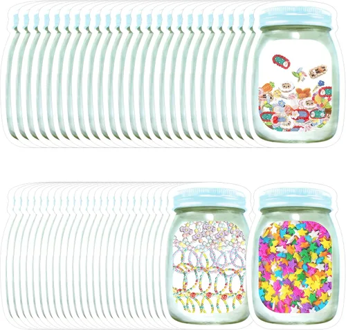 Vista 10 de 100 piezas de bolsas para botellas de tarro de albañil, 2 tamaños de bolsas reutilizables decorativas para aperitivos, bolsas de almacenamiento