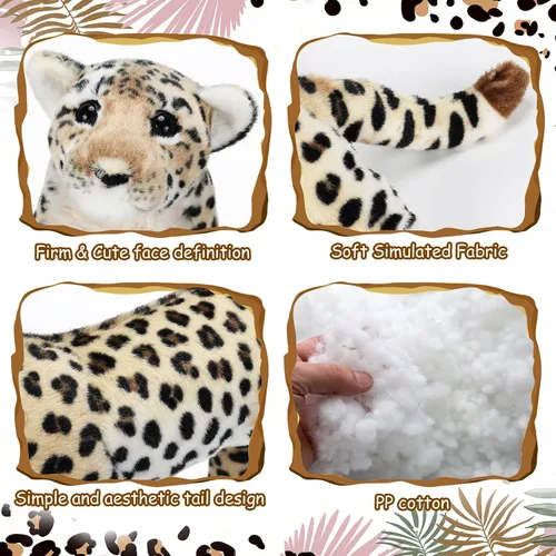 Vista 3 de RoundFunny Animal de peluche de 15 pulgadas, tigre, leopardo, león, guepardo, realista, juguetes de animales salvajes de la selva, juguetes