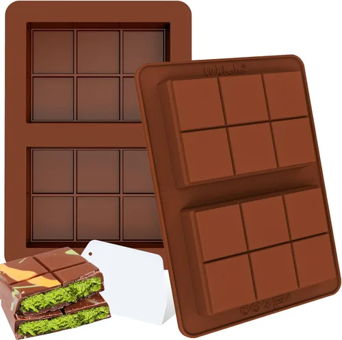 Vista 8 de Webake - Moldes de barra de chocolate profundo, 2 unidades, moldes de silicona platino de 1 pulgada para barra de chocolate Dubai para barra