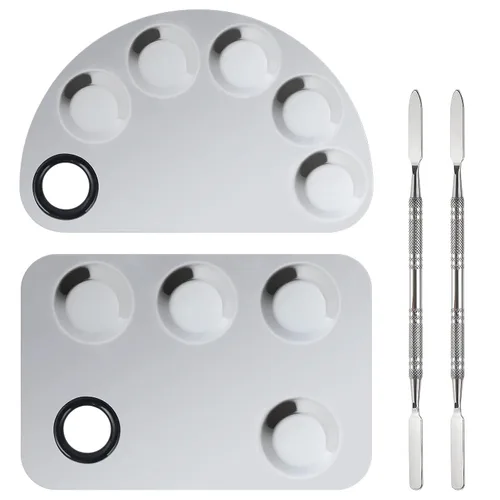 Vista 10 de Mejora la paleta de maquillaje de mezcla, paleta de acero inoxidable con herramienta de espátula para mezclar cosméticos y pigmentos, Nail art