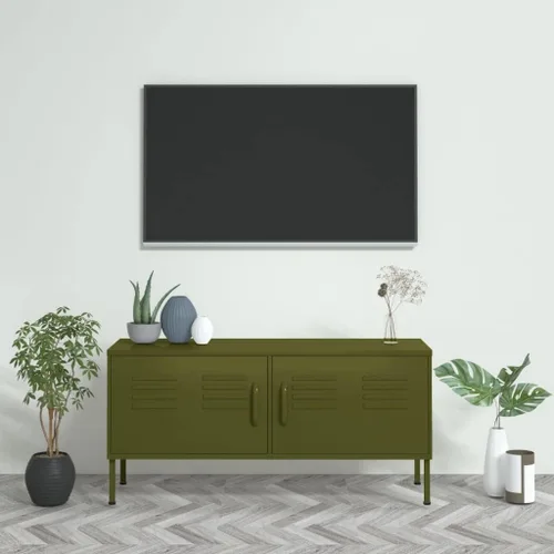 Vista 11 de Soporte de TV de metal de acero con almacenamiento, gabinete de TV de metal clásico, mesa consola de entretenimiento con estantes de almacenamiento