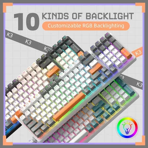 Vista 5 de ZIYOU LANG K3 Teclado mecánico con cable para juegos, interruptor rojo lineal con retroiluminación LED arcoíris, 100 teclas antirfantasma