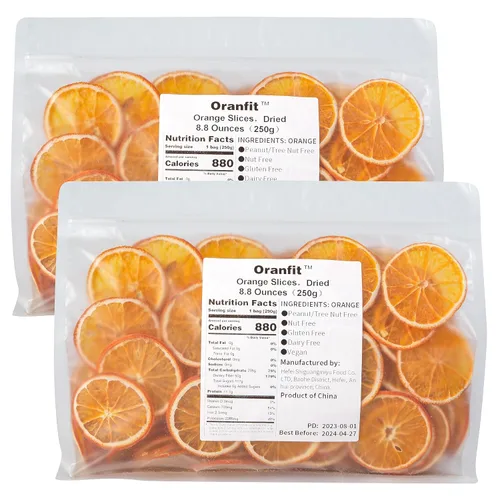 Vista 6 de Oranfit Rebanadas de naranja seca 3oz/85g (23 a 37 rebanadas) Made with orange only; dehydrated orange slices for cocktails, tea, baking, crafts