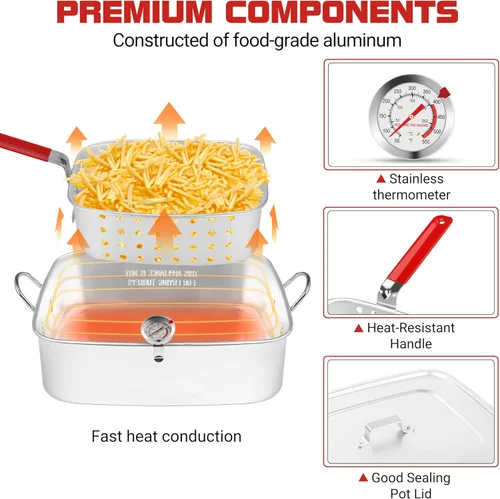 Vista 4 de OT1808-LID-Freidora de Propano con Olla Profunda Cuadrada de 18Qt – Cesta Colador de Aluminio de Alta Calidad para Freír Pescado, Olla para Mariscos