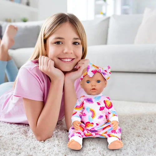 Vista 6 de Ecore Fun 5 juegos de ropa de muñeca y diademas – Accesorios para muñecas de 14 a 16 pulgadas, total 10 piezas – Mono con bonito patrón para muñecas