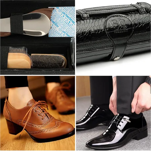 Vista 6 de Kit de pulido y cuidado de zapatos de 12 piezas, kit de abrillantador de zapatos de cuero para hombres y mujeres con pulido marrón, negro, neutro