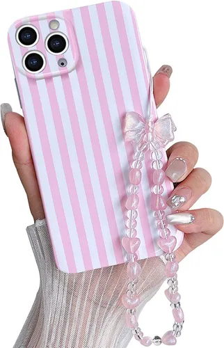 Vista 13 de Bonita funda a rayas para iPhone 6 Plus iPhone 6s Plus con cadena de cuentas, estética suave y delgada, funda protectora de poliuretano