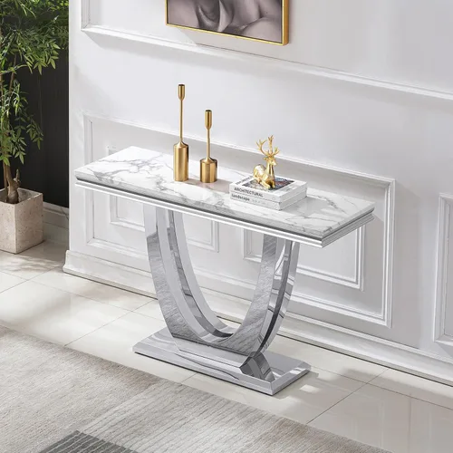 Vista 40 de Mesa de centro de lujo de mármol sintético con base en U de Mármol A-blanco oro15