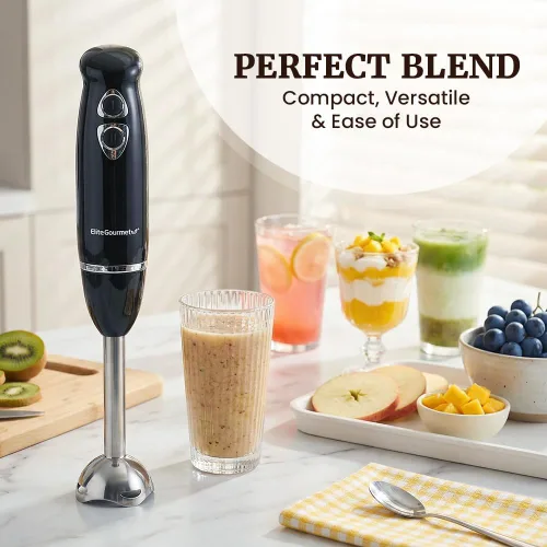Vista 2 de Elite Gourmet - Batidora de mano de inmersión de 500 W, 2 velocidades Negro/ acero inoxidable