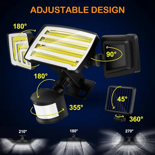 Vista 5 de Luces solares con sensor de movimiento para exteriores, 4000 lúmenes, 4 modos de iluminación, distancia de detección de 72 pies, panel solar
