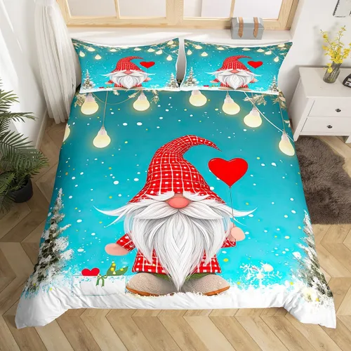Vista 10 de Erosebridal Juego de ropa de cama de Navidad tamaño individual, bonita funda de edredón enana de Papá Noel de dibujos animados para niños, funda