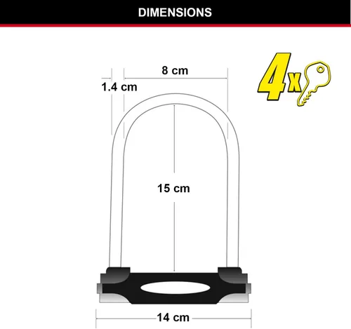 Vista 7 de MASTER LOCK 8278EURDPRO Cerradura en U, llave, certificado antirrobo, eléctrica, bicicleta de montaña, unisex, para adultos, negro, mediano