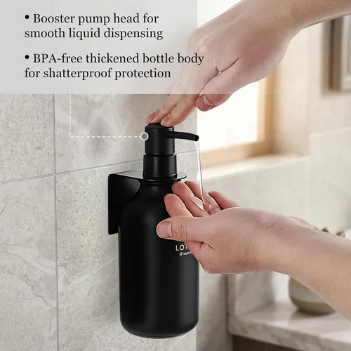 Vista 7 de Juego de botellas de champú y acondicionador montadas en la pared Negro mate