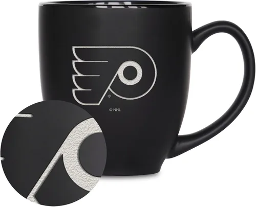 Vista 14 de Rico Industries NHL Hockey - Taza bistró de cerámica negra mate de 15 onzas