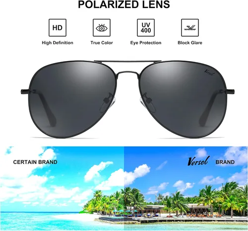 Vista 5 de Versol Aviador para hombres y mujeres con protección UV400, lentes de sol polarizados ligeros de aviador