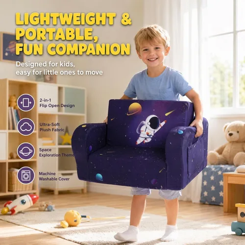 Vista 79 de MOMCAYWEX - Sofá para niños, 2 en 1, plegable, piel de melocotón, color azul