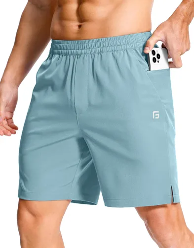 Vista 28 de GGJ Pantalones cortos deportivos ligeros para hombre con 2 bolsillos con cremallera de 7/5/9 pulgadas, pantalones cortos de tenis de secado rápido