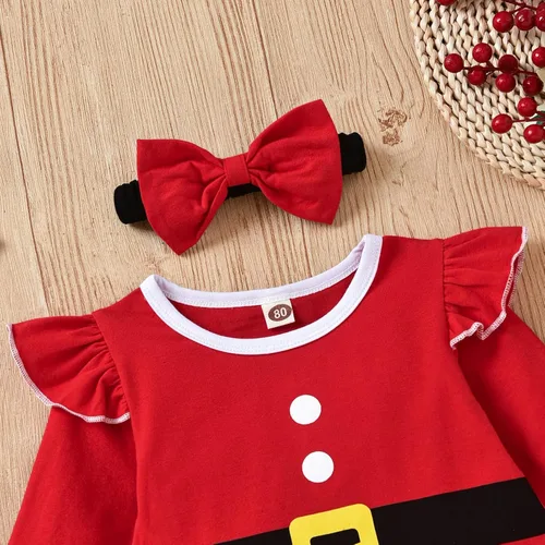 Vista 4 de Conjunto de ropa de Navidad con estampado de Papá Noel para niñas pequeñas, conjunto de ropa de Navidad de 3 piezas