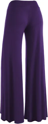 Vista 32 de Made By Johnny Pantalones palazzo elásticos de pierna ancha para mujer, lisos, casuales, cómodos