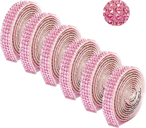 Vista 16 de 6 Rollos de Cinta Adhesiva con Diamantes de Imitación para Manualidades, Rollo de Cinta con Cristales para Decoración de Automóviles y Teléfonos
