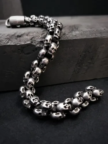 Vista 5 de Pulsera de calavera Colección BLACKSTATIC Pulsera vintage punk de acero inoxidable para hombre