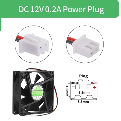 Vista 4 de 3.150 in por 3.150 in por 0.984 in 8025 12V DC 0.20A Dual Ball Bearing Ventilador de enfriamiento sin escobillas 2pin AV-F8025MB UL CE