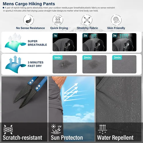 Vista 7 de linlon Pantalones cargo de senderismo ligeros de secado rápido para hombre con 8 bolsillos