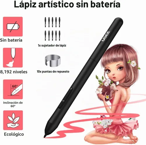 Vista 8 de UGEE S640 - Tableta de dibujo digital con 10 teclas de acceso rápido, tableta de 6.5 x 4 pulgadas con 8192 niveles de lápiz capacitivo sin batería