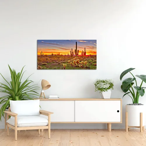 Vista 3 de KREATIVE ARTS Lienzo grande de una sola pieza, desierto sonorano norteamericano al atardecer, impresión en lienzo botánico de cactus paisaje, obra