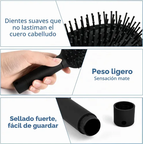 Vista 4 de Cepillo de pelo seguro para desviar para ocultar dinero, efectivo, joyas, mini llaves, contenedor seguro para la playa, peine de pelo real para Negro
