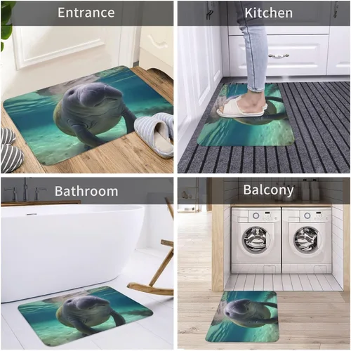 Vista 5 de Tapete para puerta delantera, bonito tapete de bienvenida con estampado de animales marinos y manatíes, absorbente, antideslizante, tapete