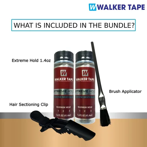 Vista 4 de Paquete de 2 piezas de pegamento para peluca de 1.4 onzas con pegamento negro para peluca y clip para el cabello, impermeable, invisible, de larga