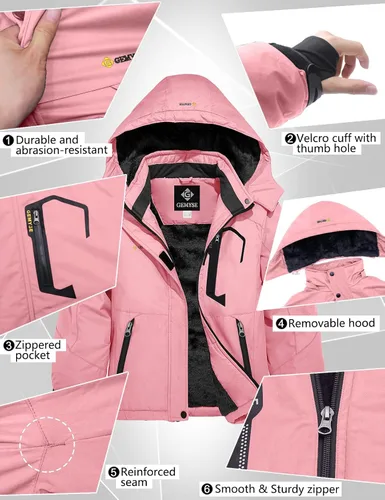 Vista 6 de GEMYSE - Chaqueta de esquí impermeable y resistente al viento con capucha, para niña