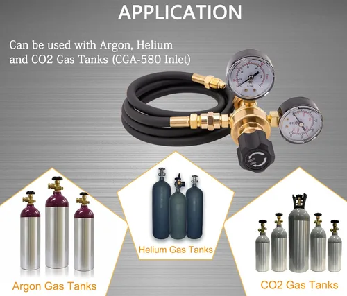 Vista 3 de Reguladores CGA580 de Argón CO2, Medidores de Argón Regulador de Soldadura de Gas Compatible con Mig Tig Miller Lincoln Weld 0-4500PSI / 0-10BAR