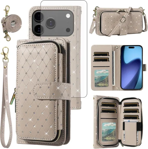 Vista 13 de Funda para teléfono iPhone 6 6S con cremallera y protector de pantalla con protector de pantalla, correa de cordón cruzado, ranura para iPhone 6 Six