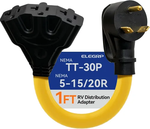 Vista 7 de ELEGRP Cable adaptador RV de 50 amperios a 30 amperios, NEMA 14-50P macho a TT-30R hembra, convertidor eléctrico de Dogbone de alta resistencia