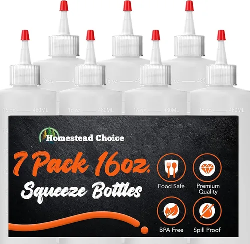 Vista 7 de Homestead Choice Paquete de 2 botellas de plástico exprimibles para salsas, botellas exprimibles de condimentos de 16 onzas para líquidos, botella