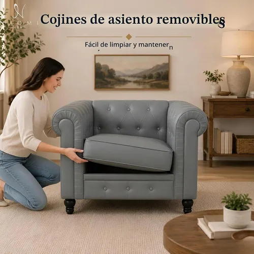 Vista 6 de Naomi Home Emery Chesterfield - Juego de sofá biplaza y sillas decorativas, color gris Juego de 2 piezas a juego, acolchado de botones, cojines